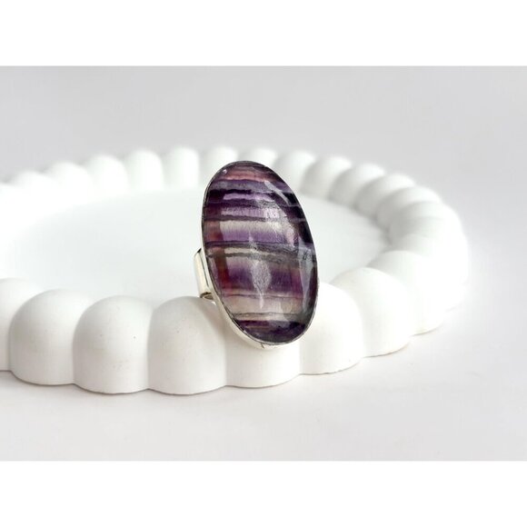 XL Purple Flourite Gemstone Vintage Solitaire Sterling Silver Ring - sz 6 - Picture 10 of 10